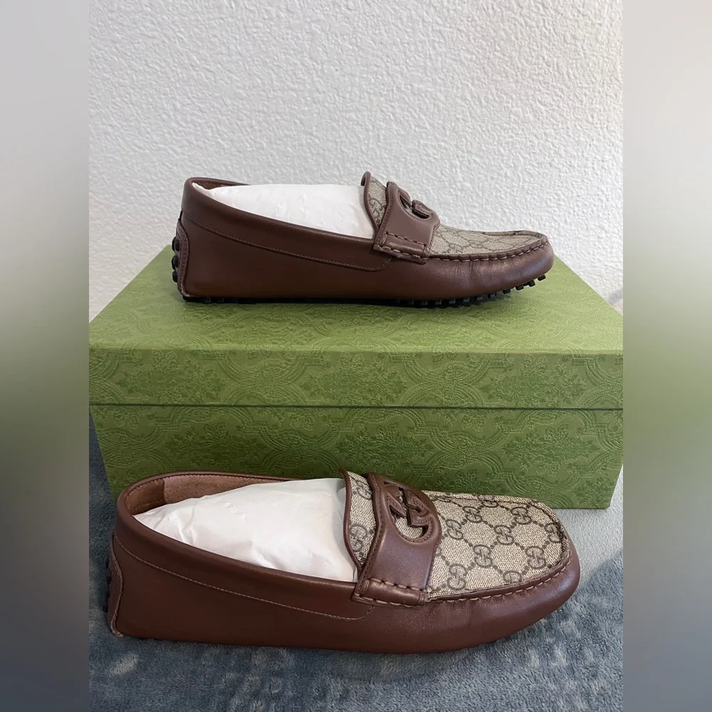 Brand New Gucci Men’s GG Supreme Clove Calf Soft Loafers Brown Size 7 (US 7.5)